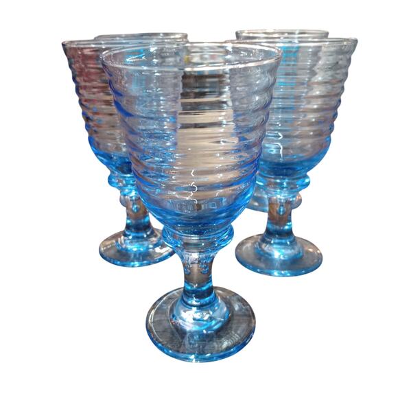Vintage Libbey Blue Sirrus Harlequin Romance Water Wine Goblets Glasses Set of 5 - Picture 2 of 4